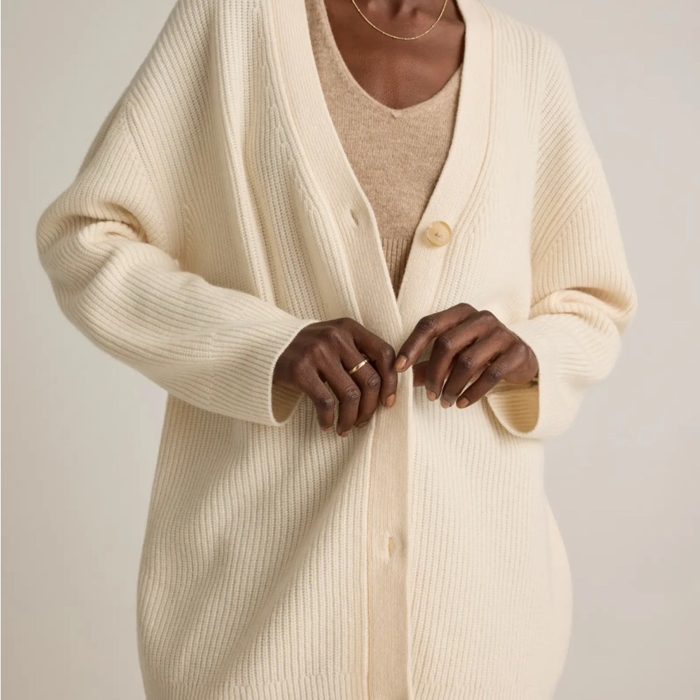 Quince Mongolian Cashmere Oversized Boyfriend Cardigan Sweater